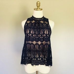 Pullover Blue Lace LOVE FIRE Sleeveless Mockneck Top